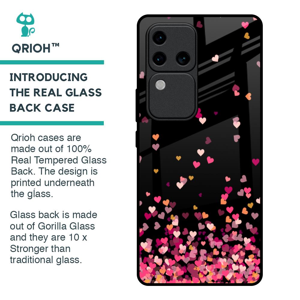 Heart Rain Fall Glass Case For Vivo V30 Pro 5G