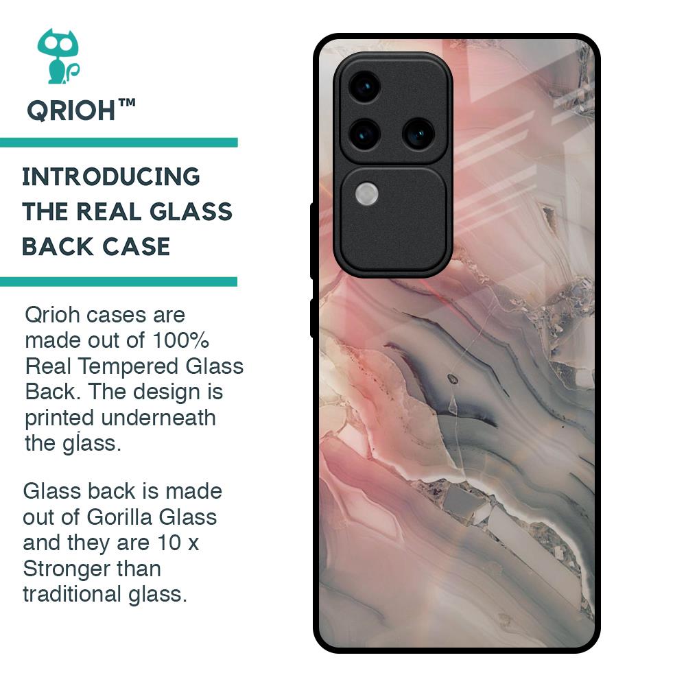 Pink And Grey Marble Glass Case For Vivo V30 Pro 5G