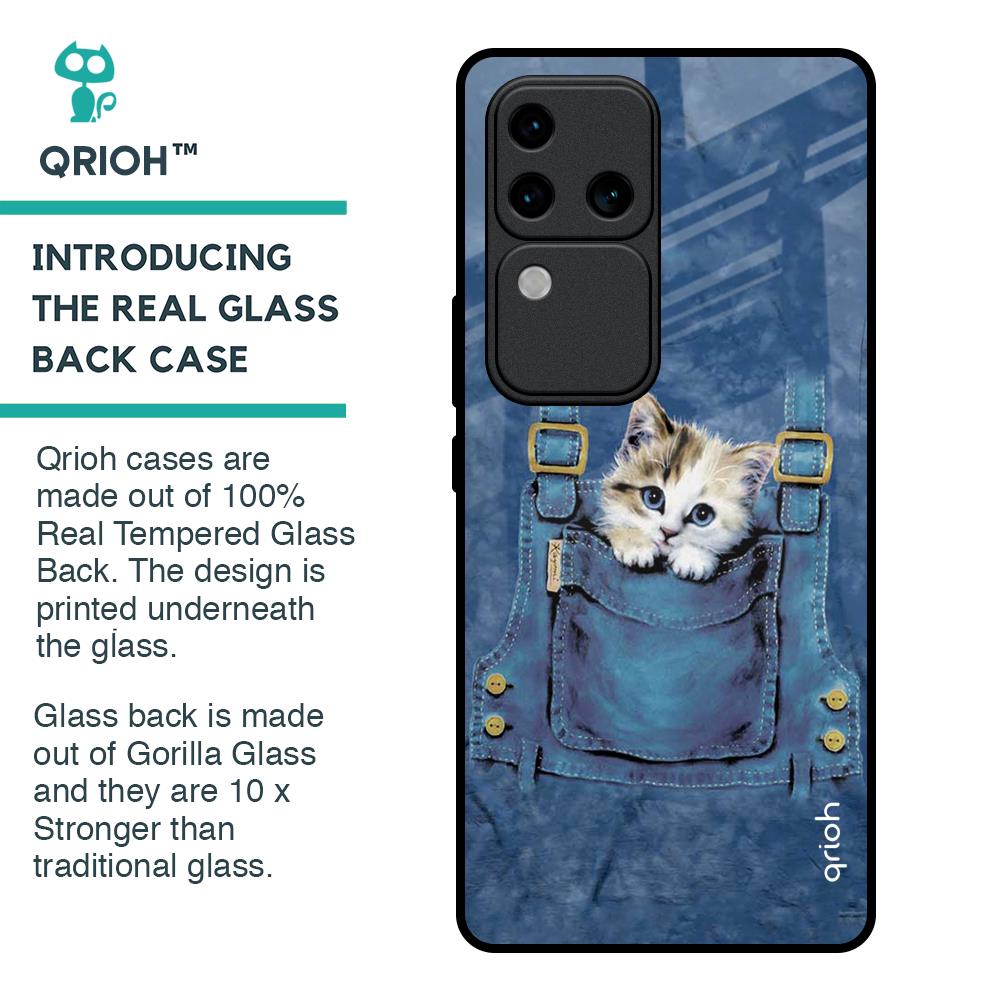Kitty In Pocket Glass Case For Vivo V30 Pro 5G