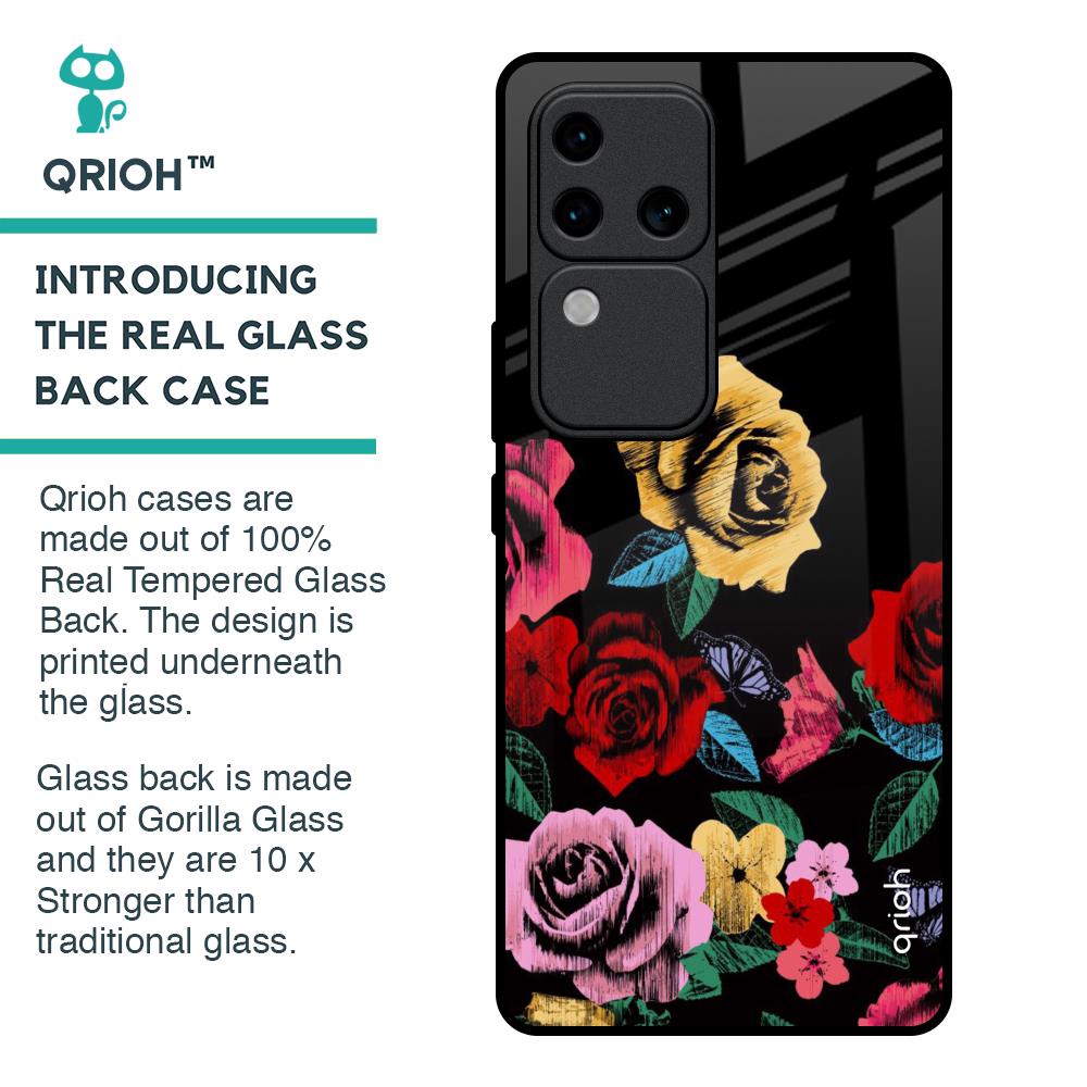 Floral Decorative Glass Case For Vivo V30 Pro 5G