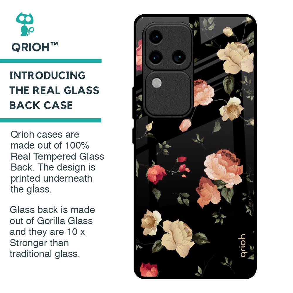 Black Spring Floral Glass Case for Vivo V30 Pro 5G