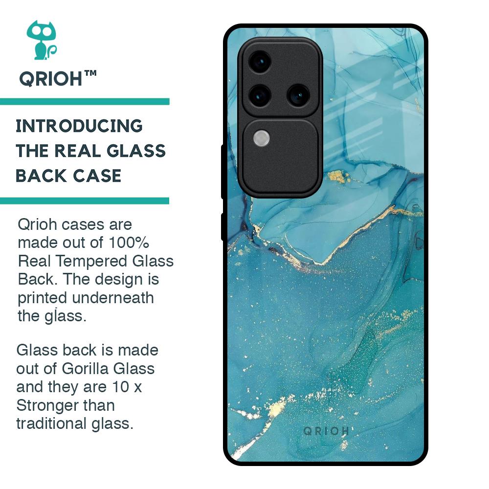 Blue Golden Glitter Glass Case for Vivo V30 Pro 5G
