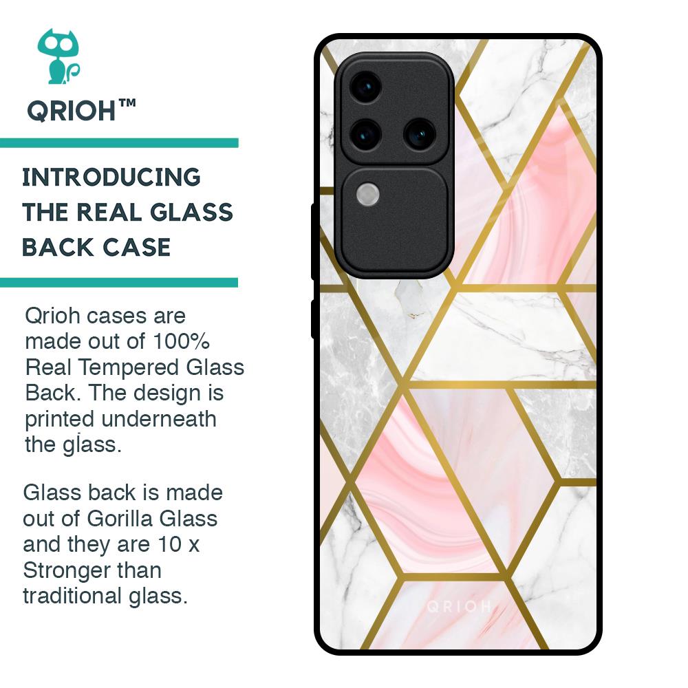 Geometrical Marble Glass Case for Vivo V30 Pro 5G