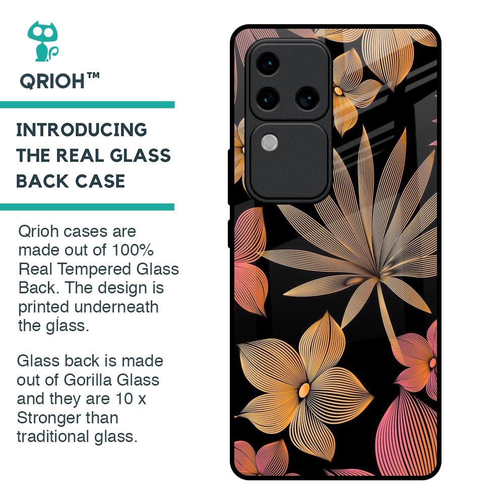 Lines Pattern Flowers Glass Case for Vivo V30 Pro 5G