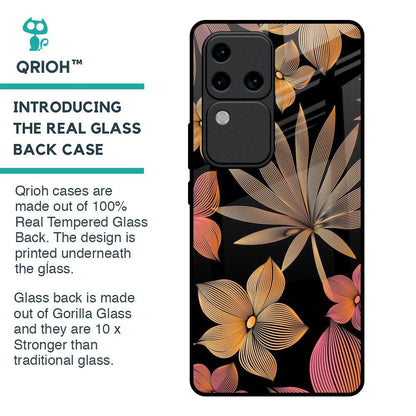 Lines Pattern Flowers Glass Case for Vivo V30 Pro 5G