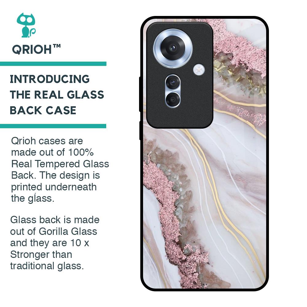 Pink & Gold Gllitter Marble Glass Case for Oppo F25 Pro 5G