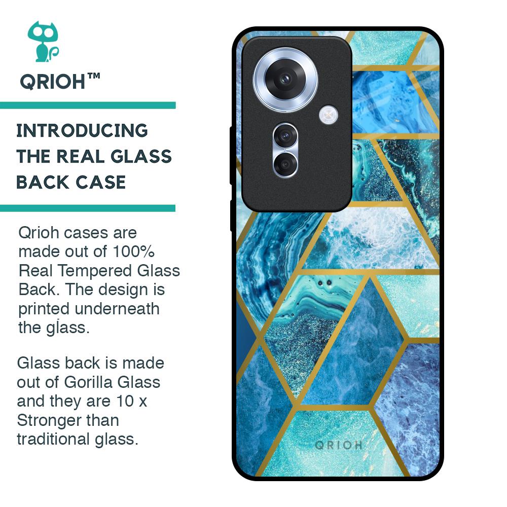 Turquoise Geometrical Marble Glass Case for Oppo F25 Pro 5G