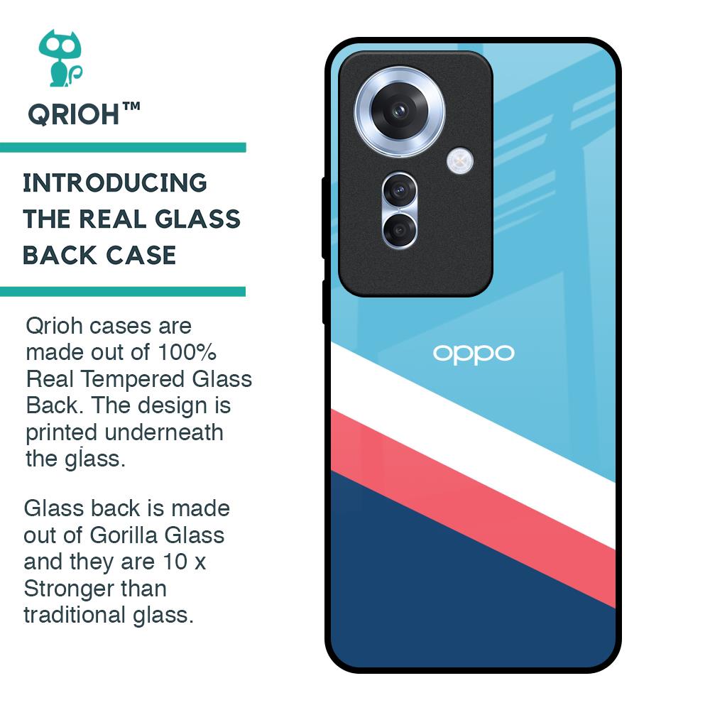 Pink & White Stripes Glass Case For Oppo F25 Pro 5G