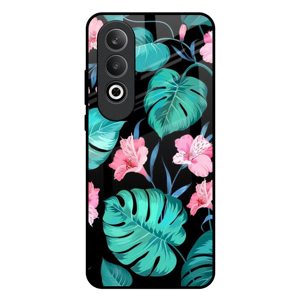 Tropical Leaves & Pink Flowers OnePlus Nord CE4 5G Glass Back Cover Online