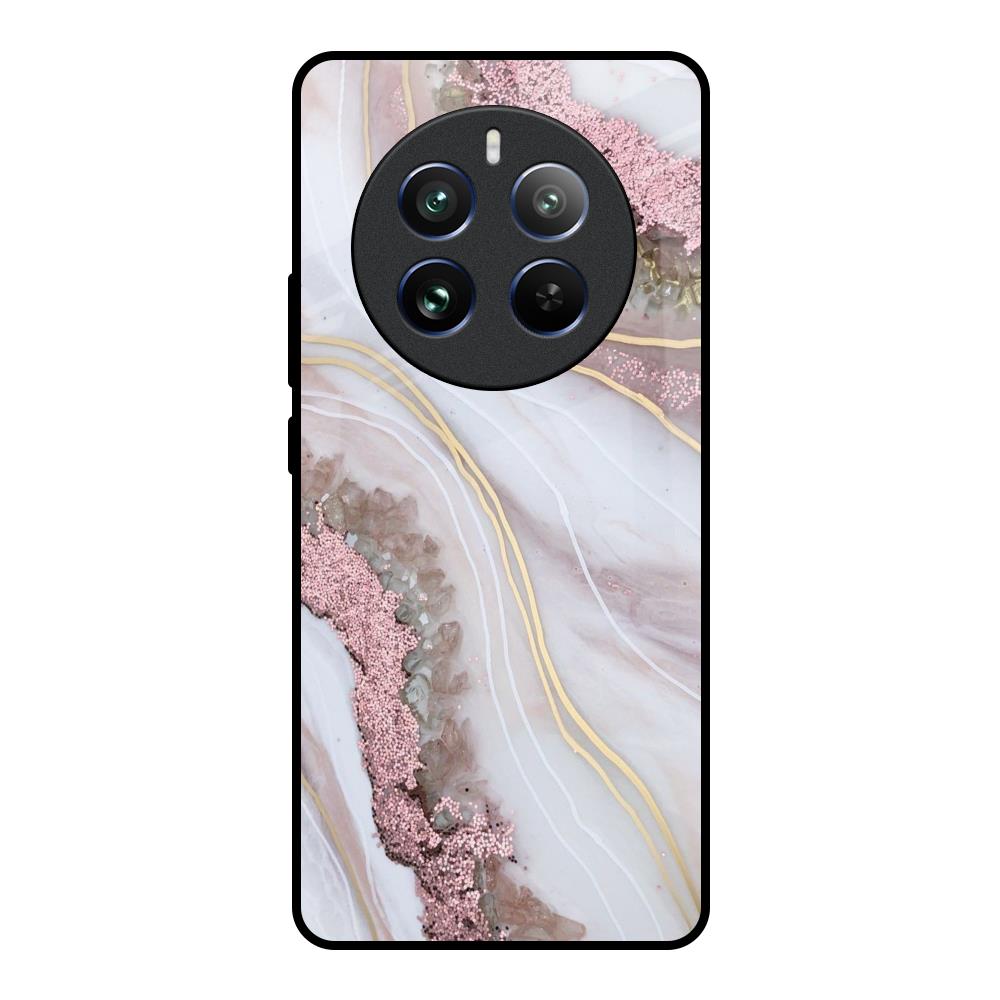 Pink & Gold Gllitter Marble Realme 12 Pro 5G Glass Back Cover Online