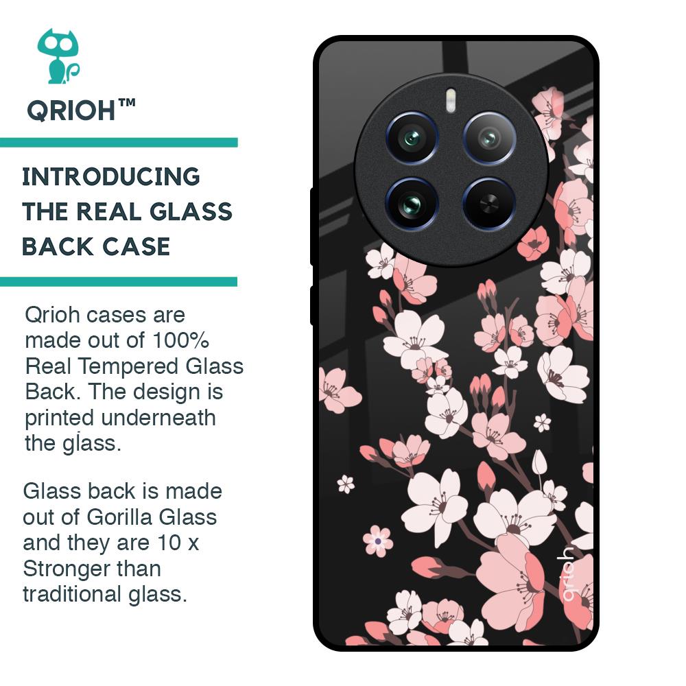 Black Cherry Blossom Glass Case for Realme 12 Pro 5G