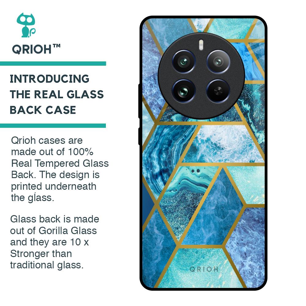 Turquoise Geometrical Marble Glass Case for Realme 12 Pro 5G