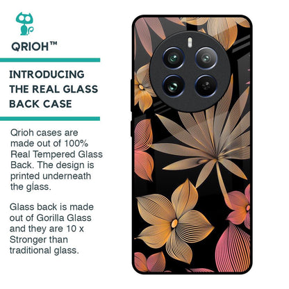 Lines Pattern Flowers Glass Case for Realme 12 Pro Plus 5G