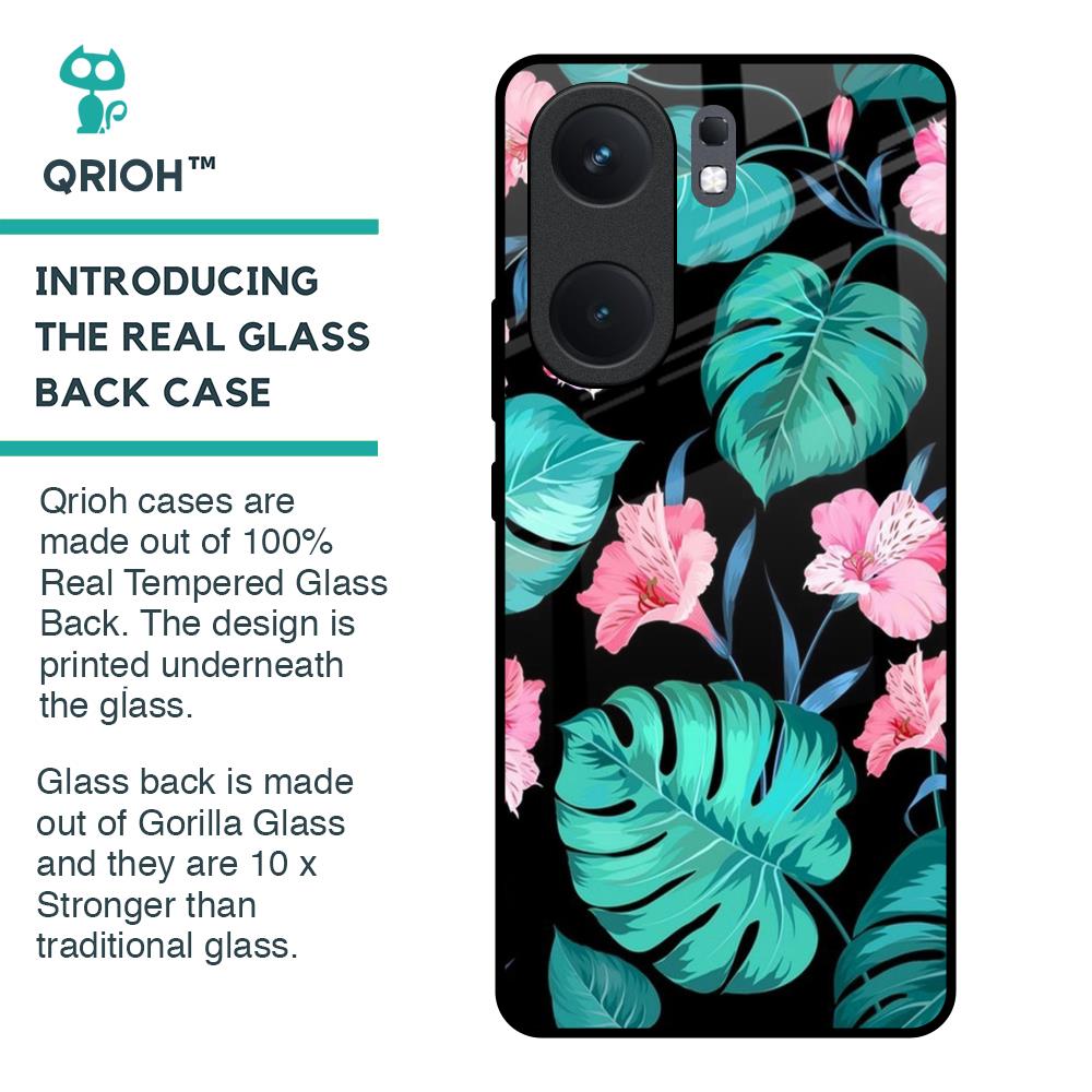 Tropical Leaves & Pink Flowers Glass Case for IQOO Neo 9 Pro