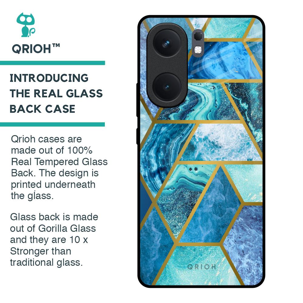 Turquoise Geometrical Marble Glass Case for IQOO Neo 9 Pro