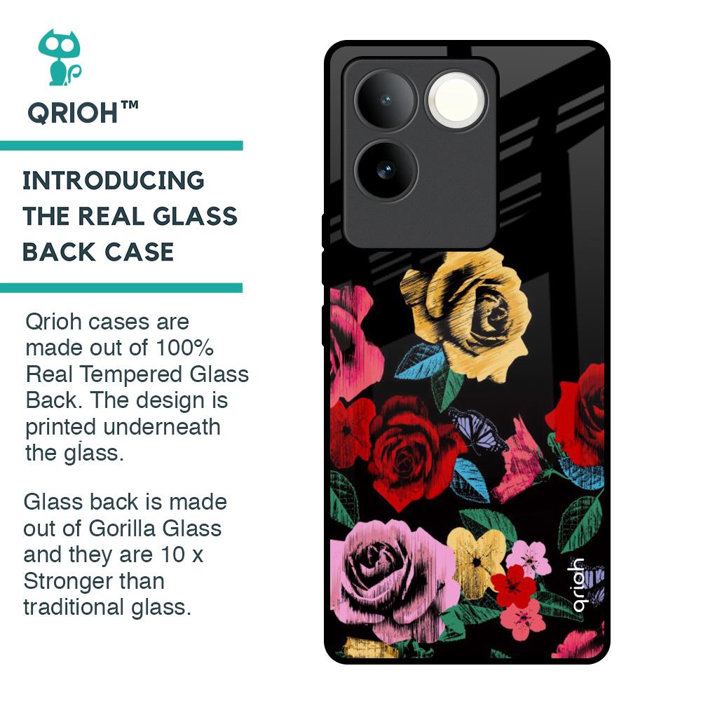 Floral Decorative Glass Case For iQOO Z7 Pro 5G