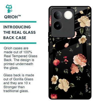 Black Spring Floral Glass Case for iQOO Z7 Pro 5G