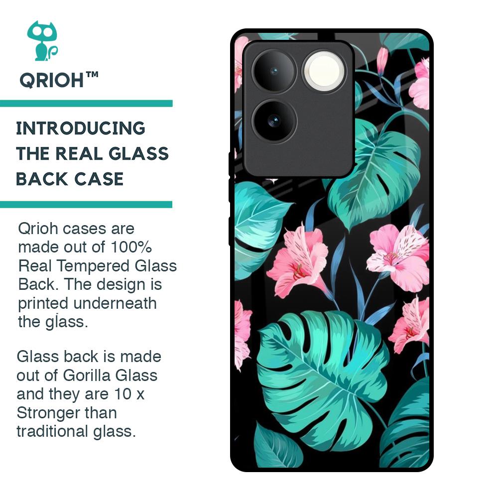 Tropical Leaves & Pink Flowers Glass Case for iQOO Z7 Pro 5G