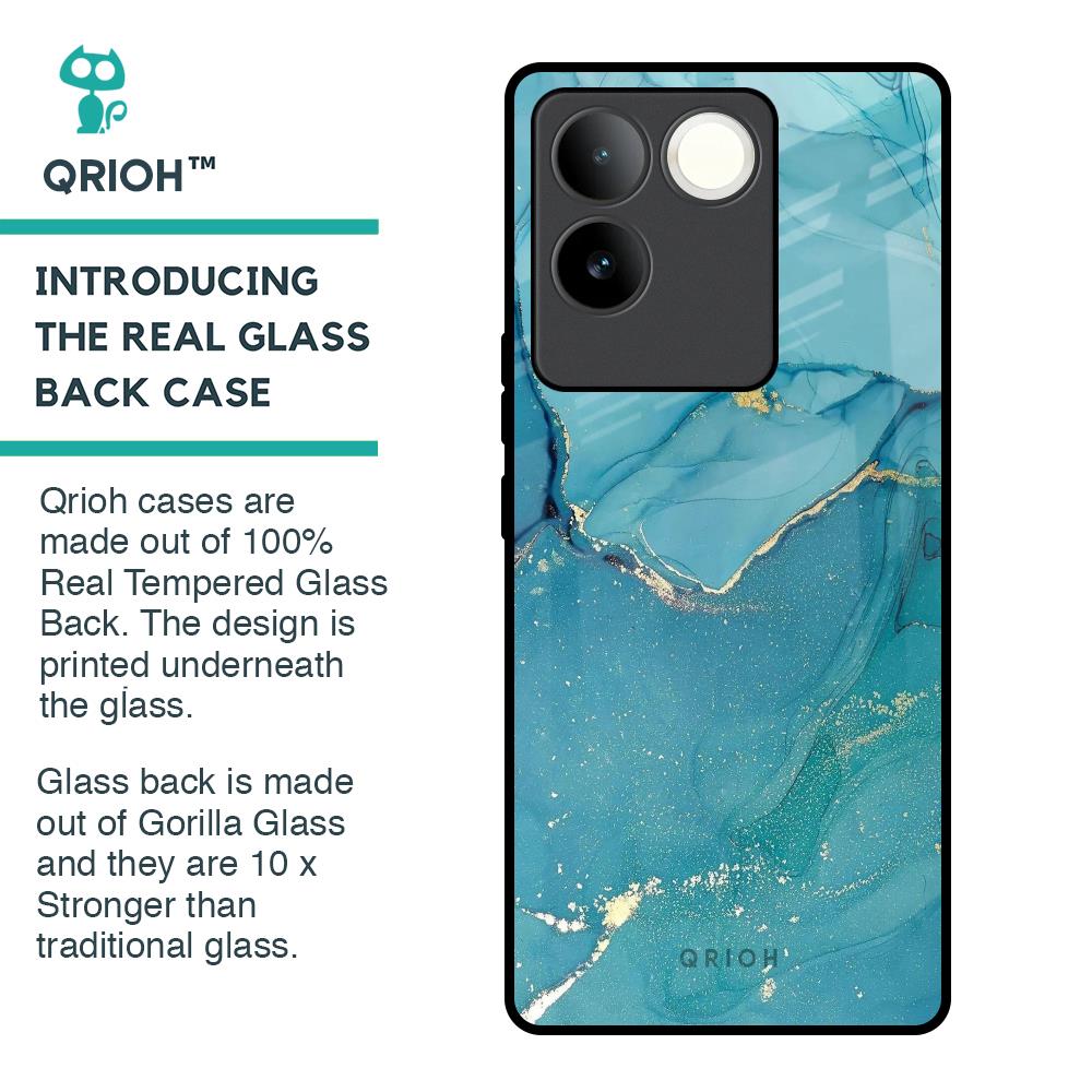 Blue Golden Glitter Glass Case for iQOO Z7 Pro 5G