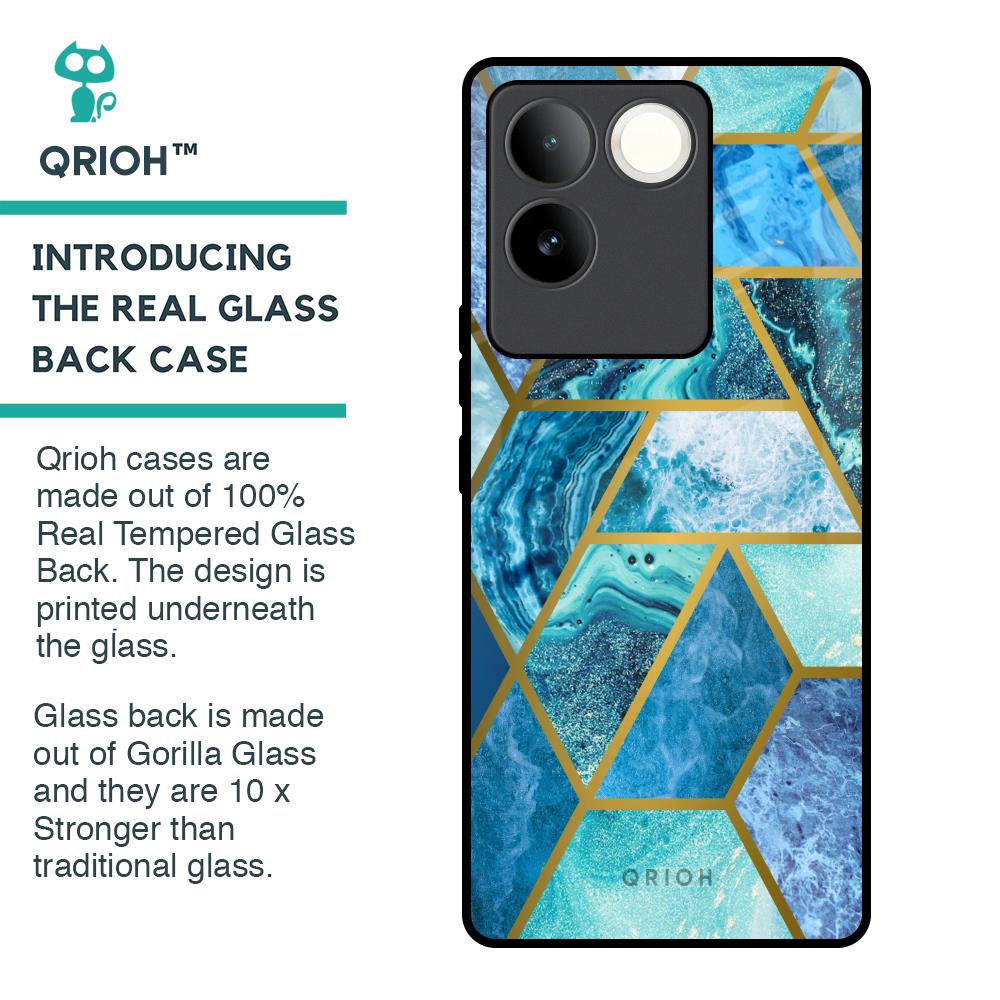 Turquoise Geometrical Marble Glass Case for iQOO Z7 Pro 5G