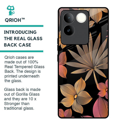 Lines Pattern Flowers Glass Case for iQOO Z7 Pro 5G