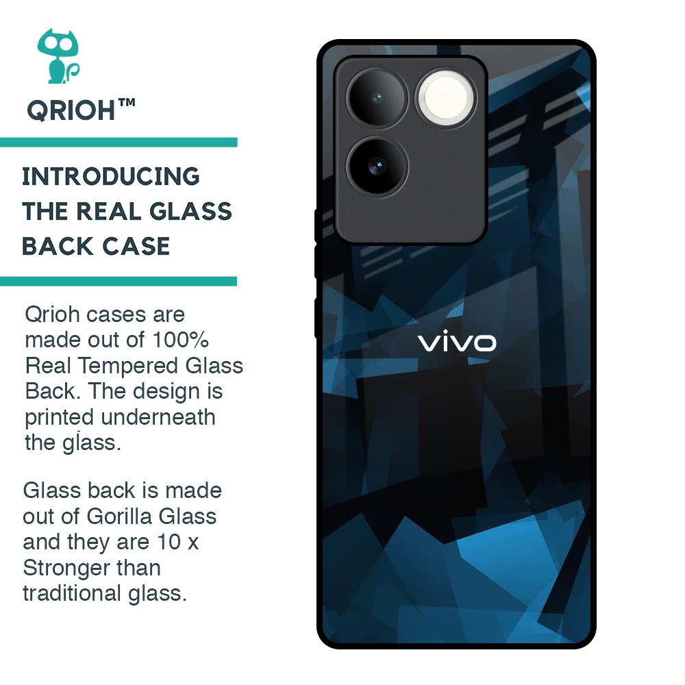 Polygonal Blue Box Glass Case For iQOO Z7 Pro 5G