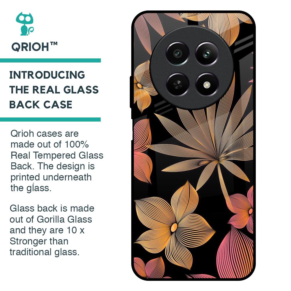 Lines Pattern Flowers Glass Case for Realme 12 5G