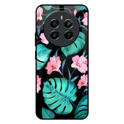 Tropical Leaves & Pink Flowers Realme 12 Plus 5G Glass Back Cover Online
