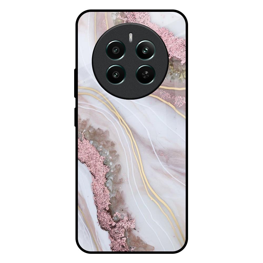 Pink & Gold Gllitter Marble Realme 12 Plus 5G Glass Back Cover Online