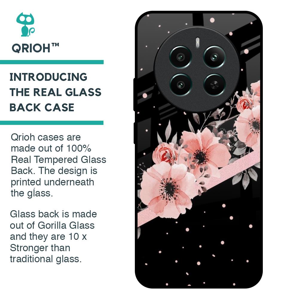 Floral Black Band Glass Case For Realme 12 Plus 5G
