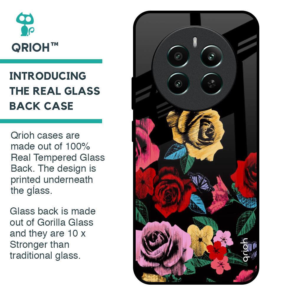 Floral Decorative Glass Case For Realme 12 Plus 5G