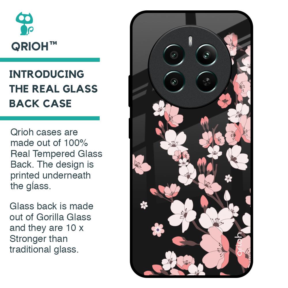 Black Cherry Blossom Glass Case for Realme 12 Plus 5G