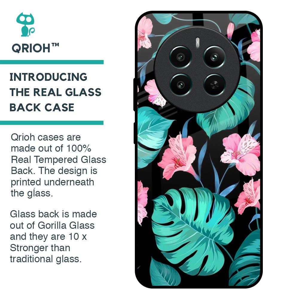 Tropical Leaves & Pink Flowers Glass Case for Realme 12 Plus 5G