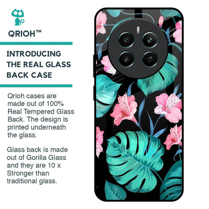 Tropical Leaves & Pink Flowers Glass Case for Realme 12 Plus 5G