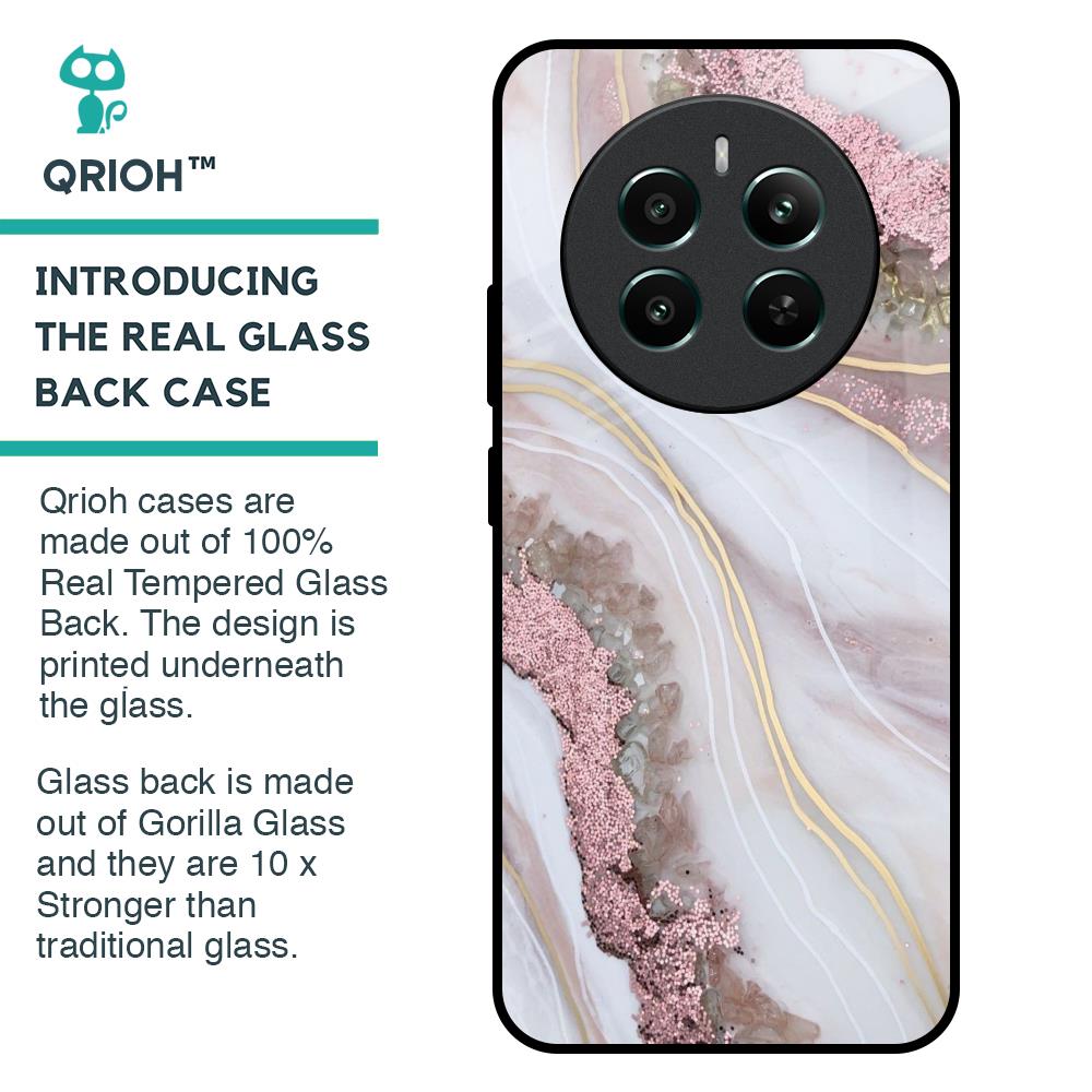 Pink & Gold Gllitter Marble Glass Case for Realme 12 Plus 5G