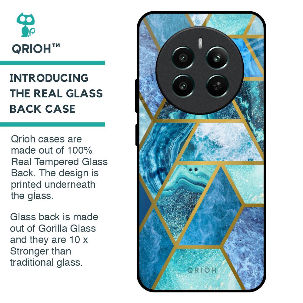 Turquoise Geometrical Marble Glass Case for Realme 12 Plus 5G