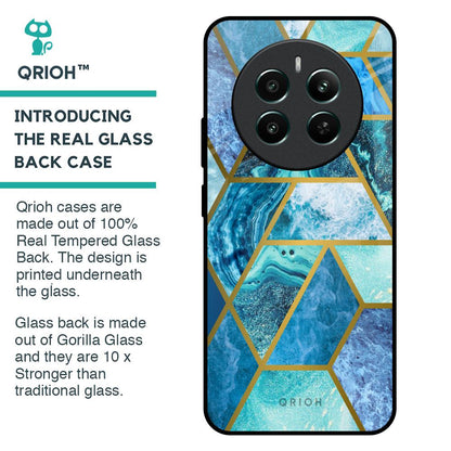 Turquoise Geometrical Marble Glass Case for Realme 12 Plus 5G