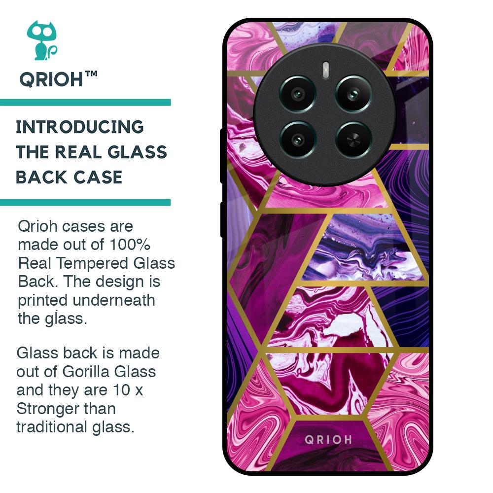 Electroplated Geometric Marble Glass Case for Realme 12 Plus 5G