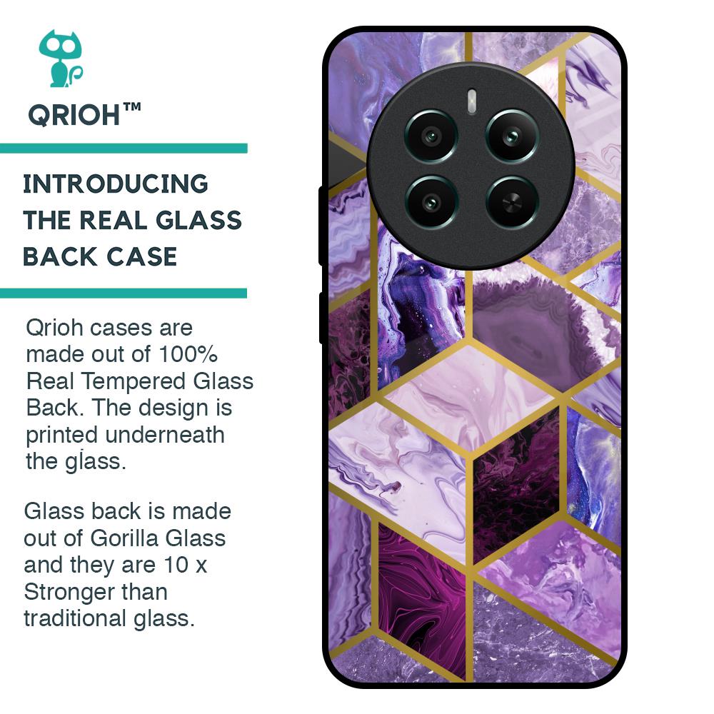 Purple Rhombus Marble Glass Case for Realme 12 Plus 5G
