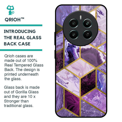 Purple Rhombus Marble Glass Case for Realme 12 Plus 5G