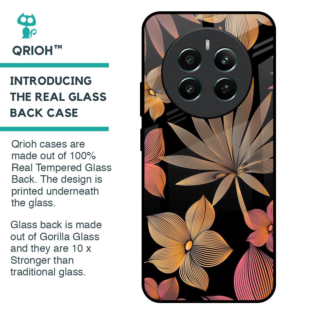 Lines Pattern Flowers Glass Case for Realme 12 Plus 5G
