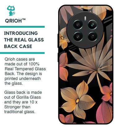 Lines Pattern Flowers Glass Case for Realme 12 Plus 5G