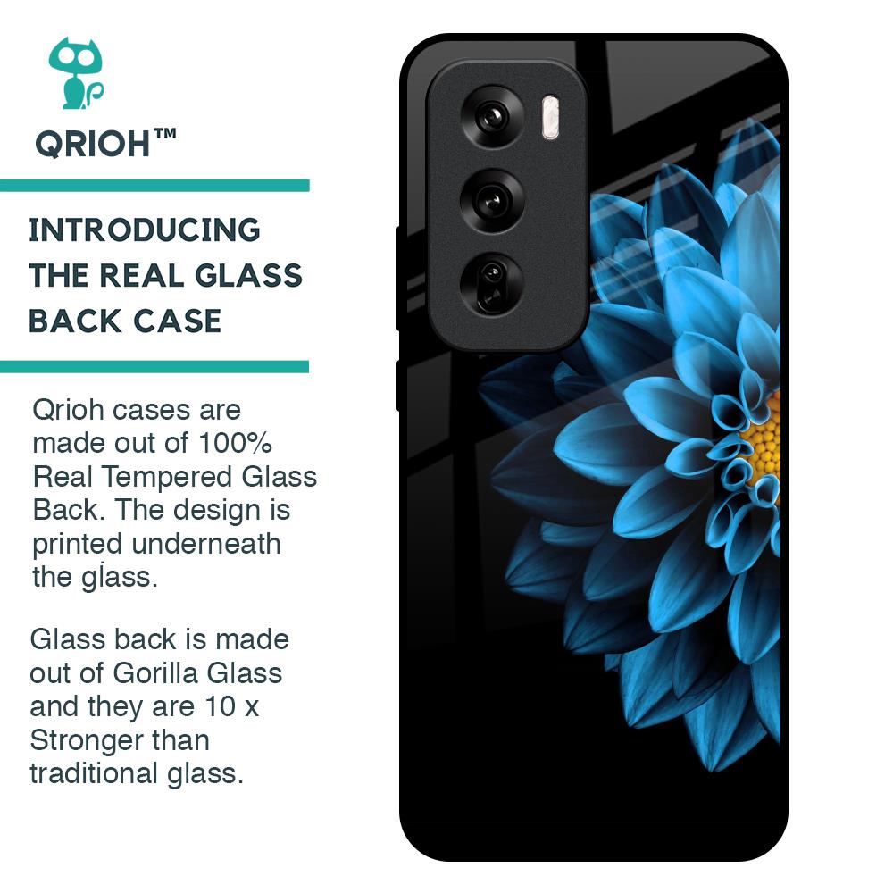 Half Blue Flower Glass Case for Oppo Reno 12 Pro 5G