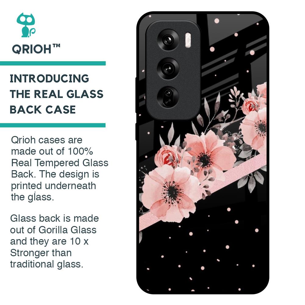 Floral Black Band Glass Case For Oppo Reno 12 Pro 5G