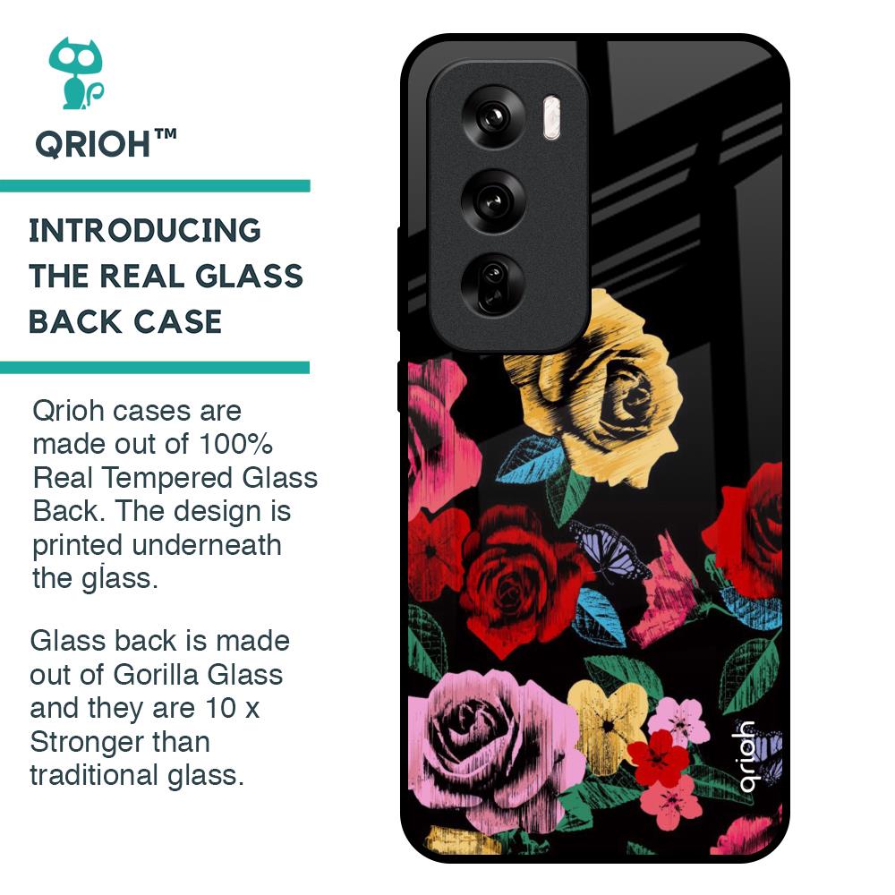 Floral Decorative Glass Case For Oppo Reno 12 Pro 5G