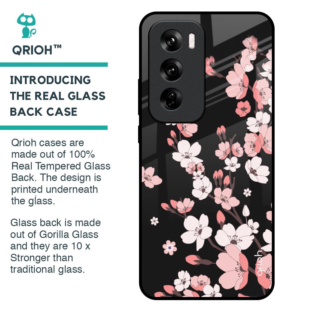 Black Cherry Blossom Glass Case for Oppo Reno 12 Pro 5G