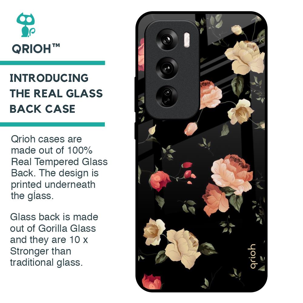 Black Spring Floral Glass Case for Oppo Reno 12 Pro 5G