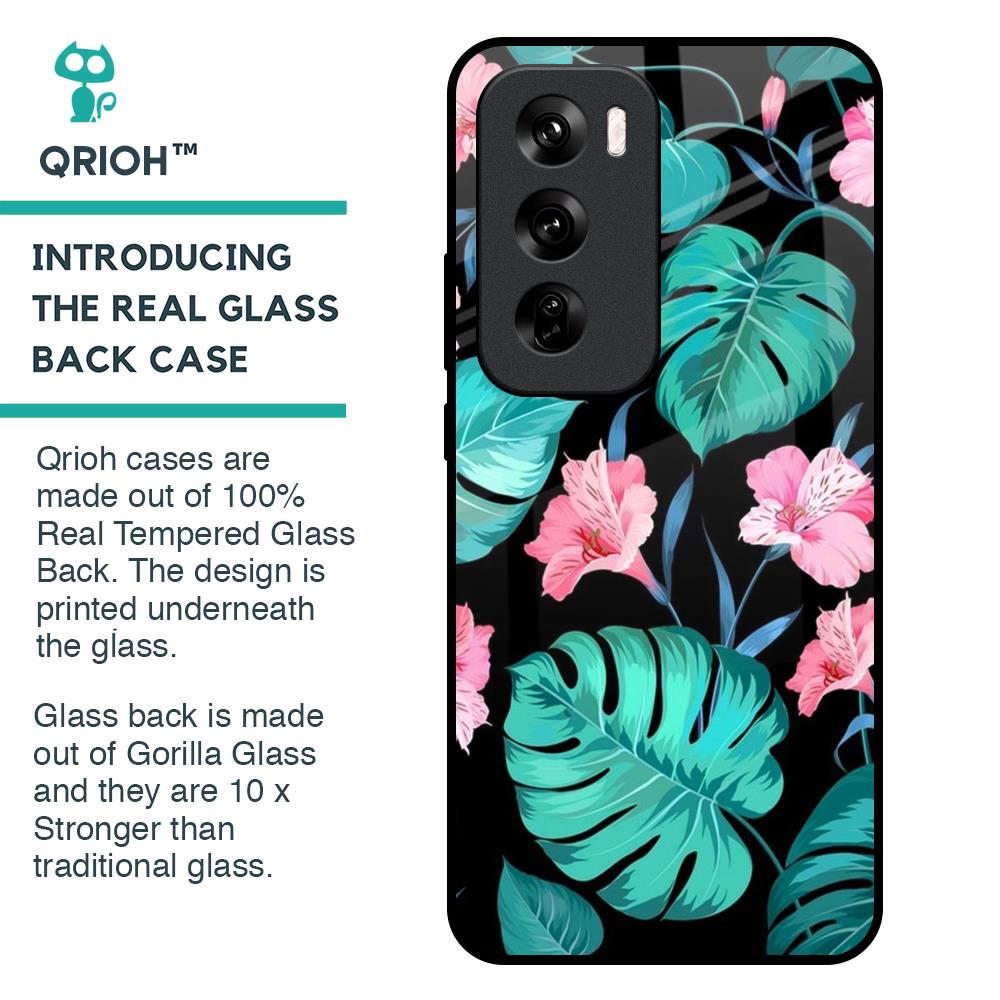 Tropical Leaves & Pink Flowers Glass Case for Oppo Reno 12 Pro 5G