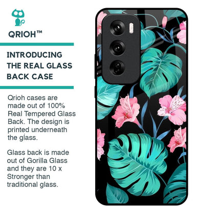Tropical Leaves & Pink Flowers Glass Case for Oppo Reno 12 Pro 5G