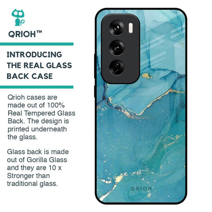 Blue Golden Glitter Glass Case for Oppo Reno 12 Pro 5G